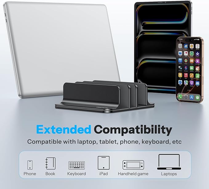 OMOTON 3-Slot Vertical Laptop Stand, Desktop Aluminum Stand - Image 6