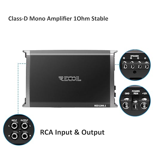 Recoil RED1200-1 2500 Watts Class-D Strappable Car Audio Mono-Block Subwoofer - Image 3