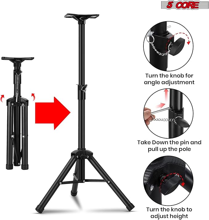5Core Speaker Stand Tripod Floor Adjustable 24-36 Inch Short DJ Studio Monitor - Image 7