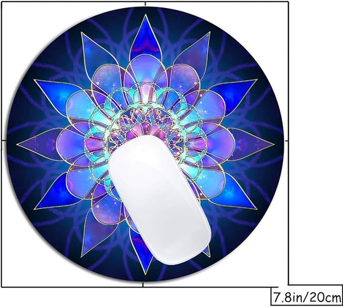 Blue Flower Mandala Mouse Pad Round Non-Slip Rubber Mousepad Laptop Office - Image 2
