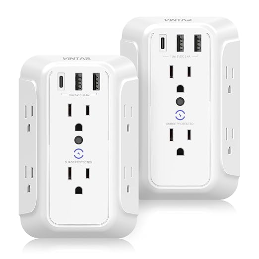 USB Wall Charger, Surge Protector, 6 Outlet Extender by VINTAR