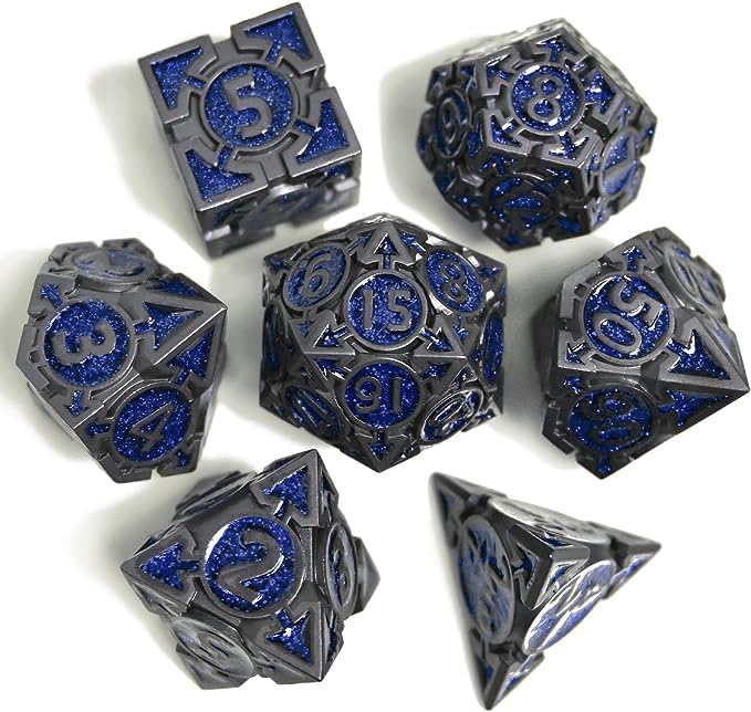 RULE DICE D&D Metal Dice Set, 7 die Metal DND Polyhedral Dice Sets by RULEDICE