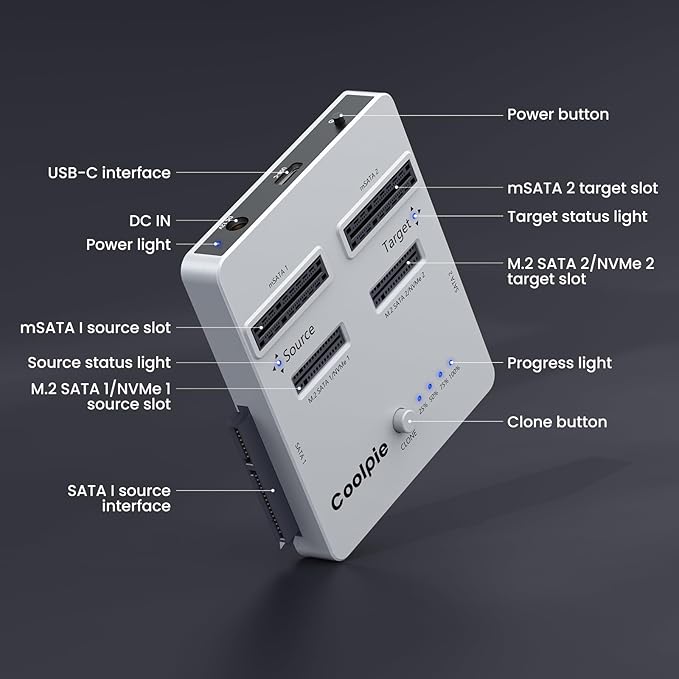 CR311 3-in-1 SSD Cloner, USB3.2 Gen2*2 M.2 Reader, Supports M.2 NVMe/SATA - Image 8
