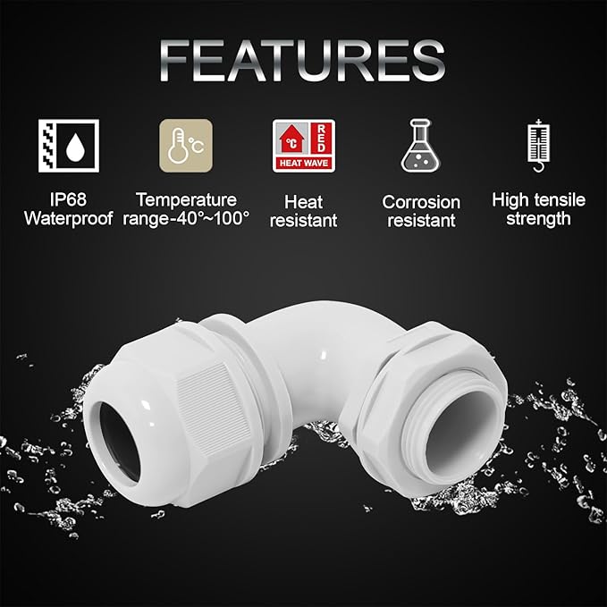 LeMotech M12 Cable Gland, 90 Degree Adjustable 4-8mm Strain Relief, Cord - Image 3