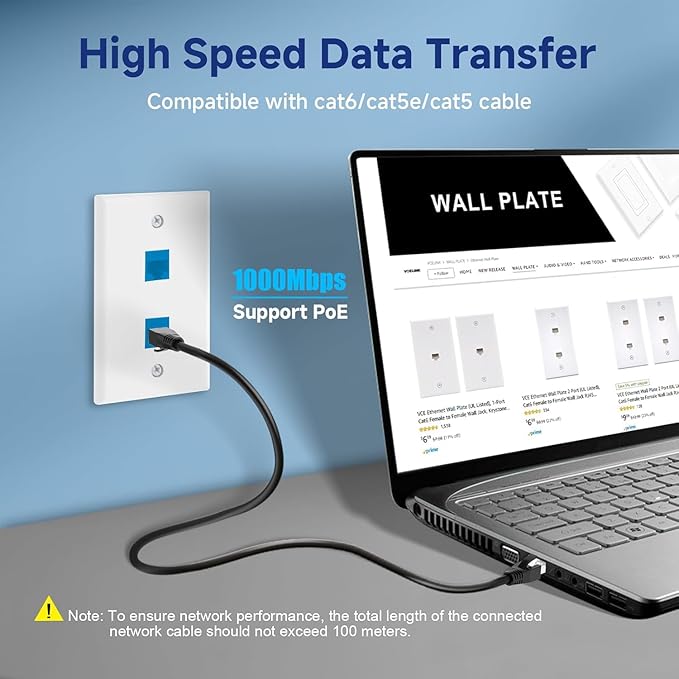 VCE 2-Port Ethernet Wall Plate, CAT6 Wall Plate and Jack, RJ45 Keystone Wall - Image 7