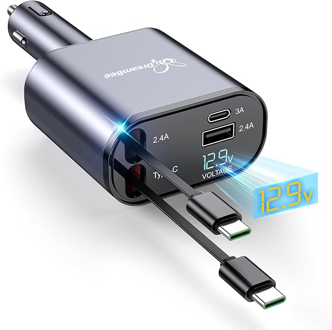 DreamBee Retractable Car Charger, 66W Super Fast USB Car Phone Charger by PowerYourWorldWithDreamBee