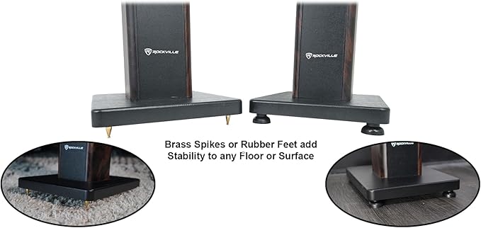 Rockville RHTSD 36" Bookshelf Speaker Stands, Dark Wood Grain, Dual Top Plates - Image 6