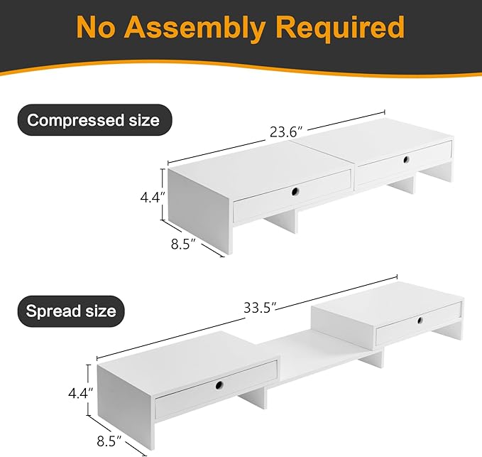 LAPTAIN Monitor Stand with 2 Drawers, Dual Monitor Stand Riser with Adjustable - Image 2