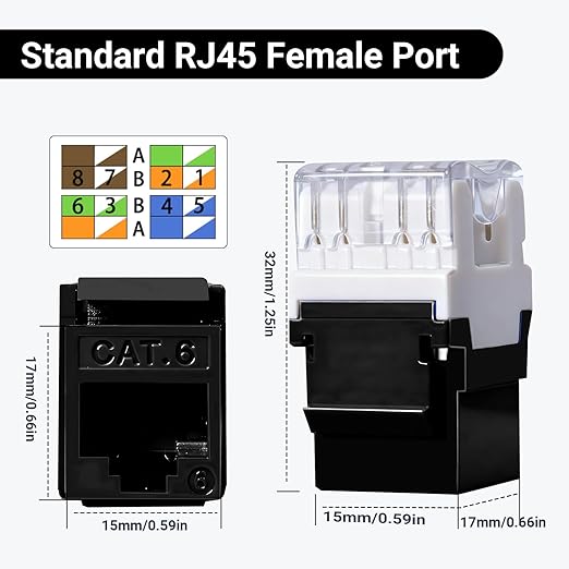 RJ45 Cat6 Keystone Jacks 25-Pack, Ethernet Keystone Jack, 180 Degree Punch-Down - Image 4