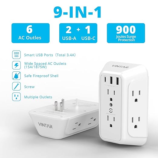 Wall Charger, Surge Protector, 6 Outlet Extender - Image 2