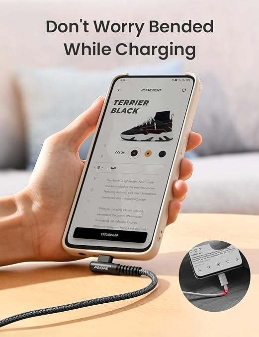 AINOPE USB C Cord 3.1A Fast Charge, Type C Charging Cable Right Angle, - Image 3