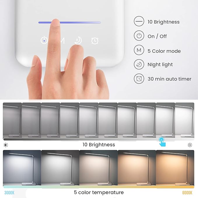 LED Desk Lamp with Night Light, Fast Wireless Charger, USB Charging Port - Image 4