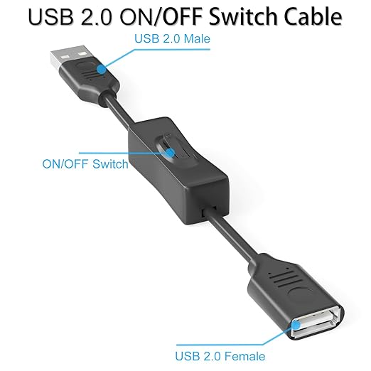 USB On/Off Switch Cable 2-Pack, 2A Charging 480Mbps Data, Type-A 2.0 Power - Image 2