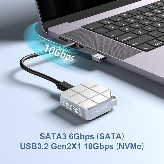 MAIWO USB-C Enclosure for M.2 2230 PCIe NVMe NGFF SATA SSDs, 10Gbps Full Metal - Image 3