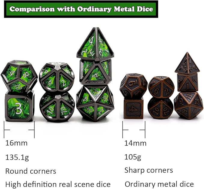 Haxtec Metal Dice Set D&D Acid Splash Real Scene Black Green Polyhedral DND - Image 4