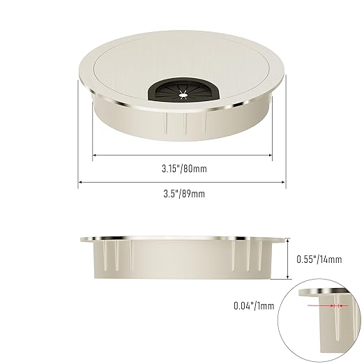 2 Pack Desk Grommet 3-1/8 Inch 80mm, Zinc Alloy Computer Desk Wire Hole Cover - Image 2