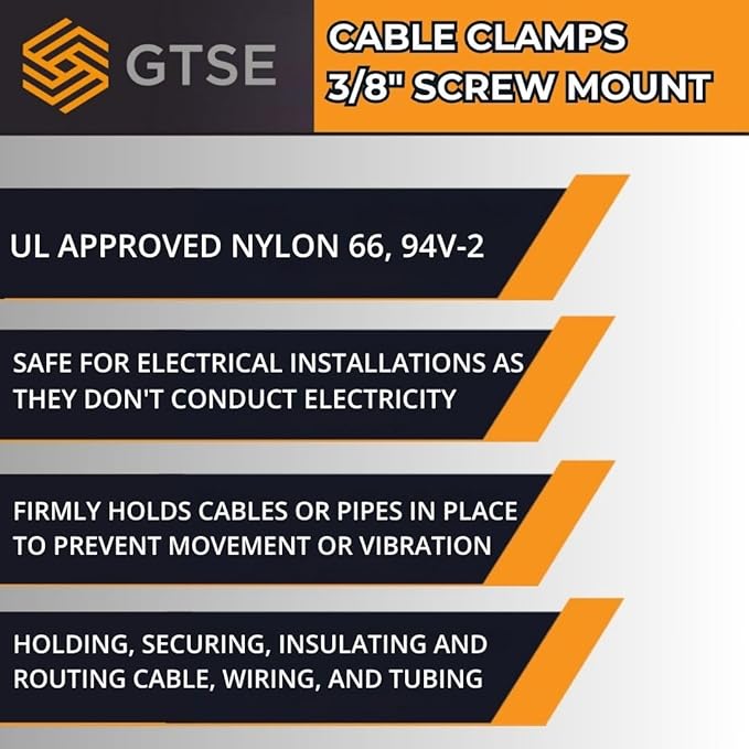 GTSE White Nylon Plastic Cable Clamps, 3/8" Screw Mounts - Image 6