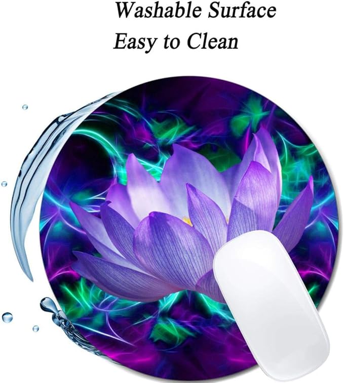 Purple Lotus Flower Mouse Pad Round Non-Slip Rubber Mousepad Laptop Office - Image 3