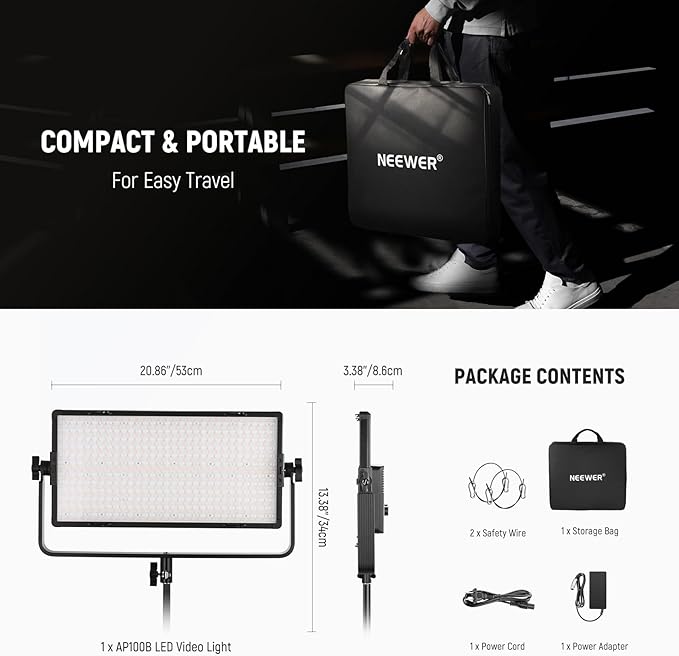 NEEWER 100W Bi Color LED Panel Video Light Kit, 960 LEDs 38600Lux@0.5m - Image 9