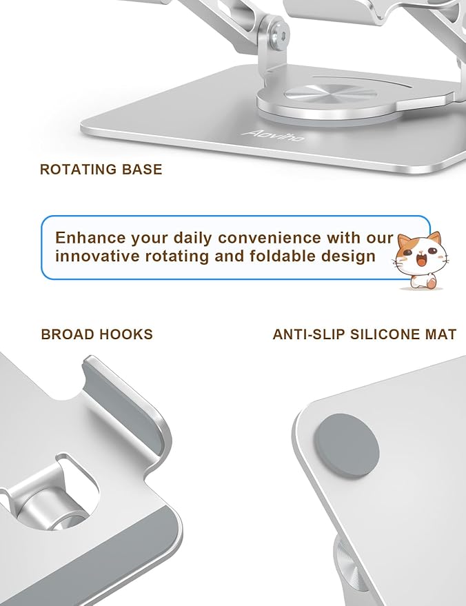 Tablet Stand 360° Rotating Aluminum Holder, Adjustable, Portable and Foldable - Image 3