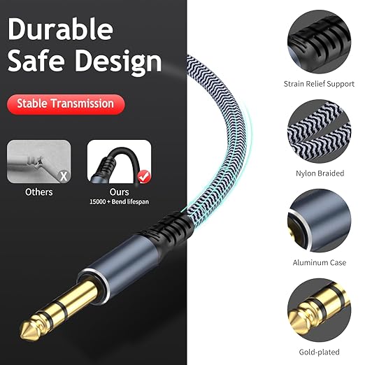 1/4 inch 10ft Stereo Headphone Guitar Cable, Male to Female, Quarter inch - Image 3