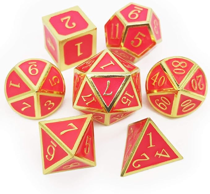 Haxtec Glow in The Dark Metal DND Dice Set Gold Pink D&D Dice Compatible - Image 4
