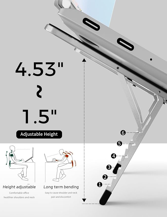 Junfire Foldable Laptop Stand for Travel, Aluminum Stable Ergonomic Laptop Riser - Image 5