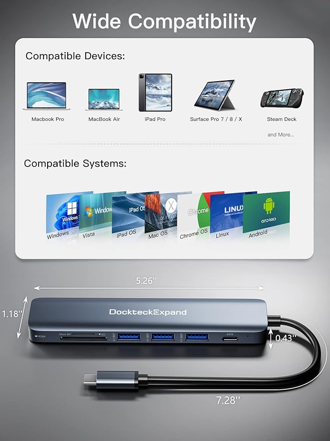 USB C Hub, DockteckExpand 7 in 1 USB-C Multiport Adapter - Image 7