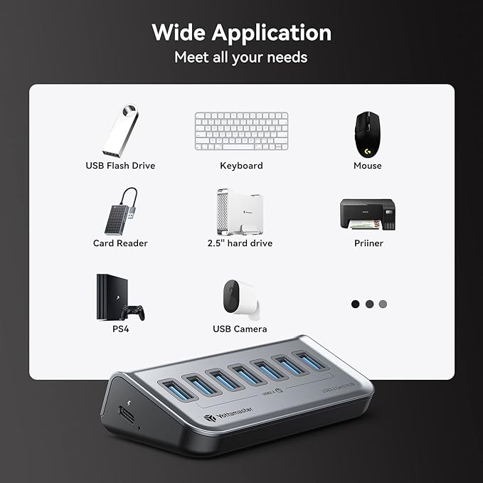 Yottamaster 7 Port USB 3.0 Hub, Data USB Hub Splitter - Image 6