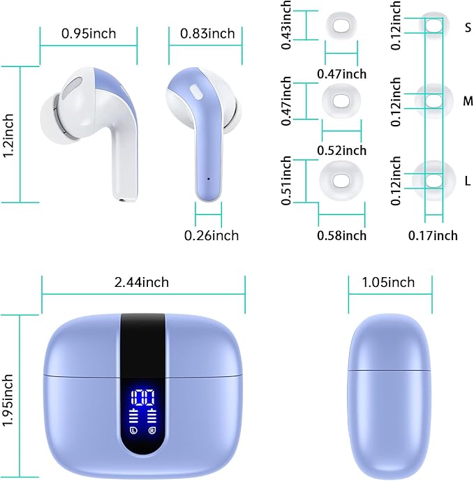 TAGRY Bluetooth Headphones True Wireless Earbuds 60H Playback LED Power Display - Image 8