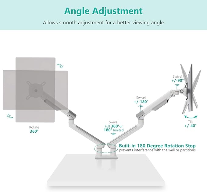 WALI Dual Monitor Stand White Monitor Arms - Image 5