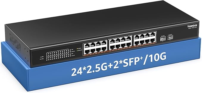26 Port 2.5G Umanaged Ethernet Switch, 24 x 2.5Gb Base-T Ports, 2 x 10G SFP+ by YuanLey