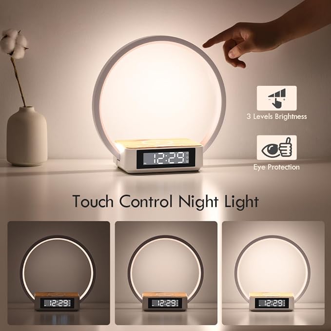 Alarm Clock, Table Lamp with Wireless Charging, Touch Bedside Lamp with 3 - Image 4