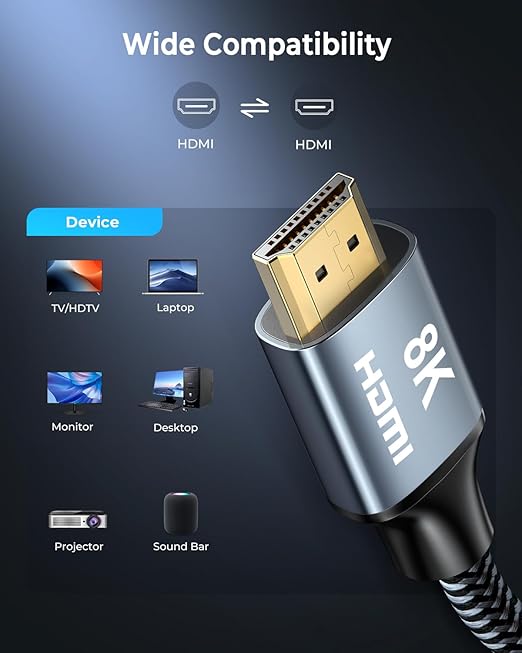 8K HDMI Cable 2 ft 2Pack, 48Gbps High Speed HDMI 2.1 Cable, Braided HDMI Cable - Image 7
