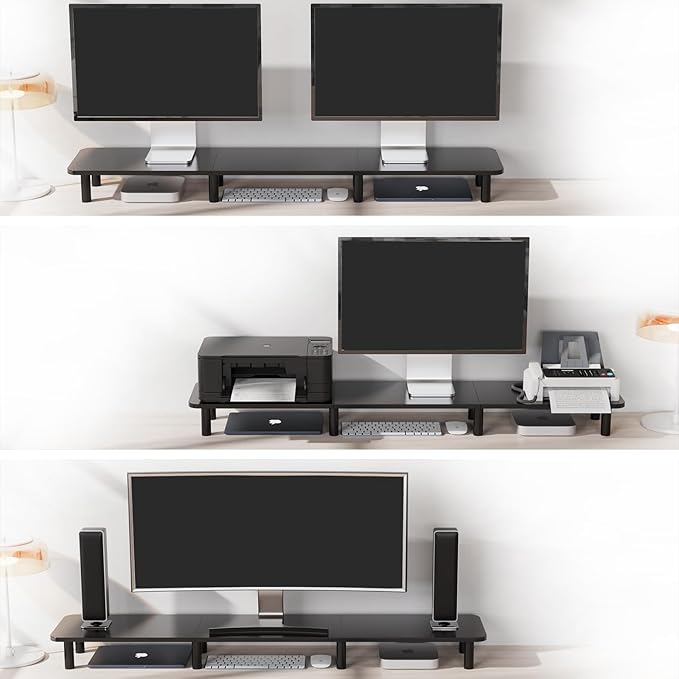 43.7" Extra Long Dual Monitor Stand Riser, Wood & Steel Monitor Stand - Image 3