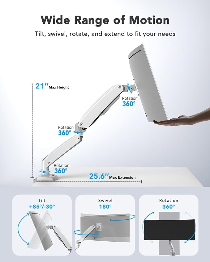 HUANUO Single Monitor Arm for 40 inch Screens, Ultrawide Computer Monitor Mount - Image 2