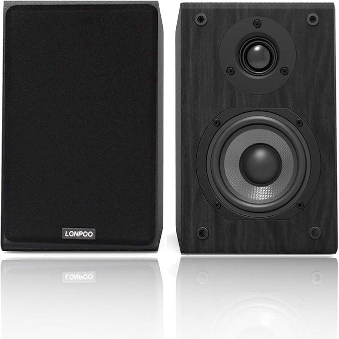 LONPOO Passive Bookshelf Speakers, 75W x 2 Classic Wooden Near Field Monitors by LONPOO