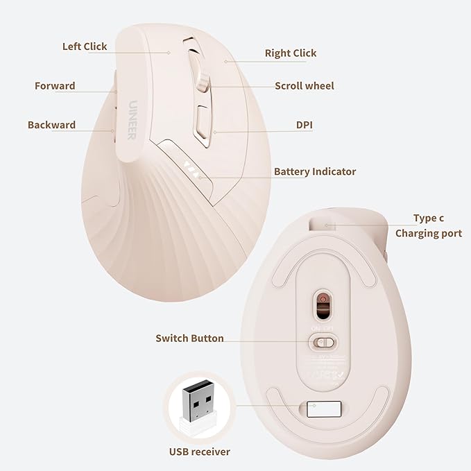 Vertical Mouse Wireless, 2.4G Rechargeable Mouse - Image 6