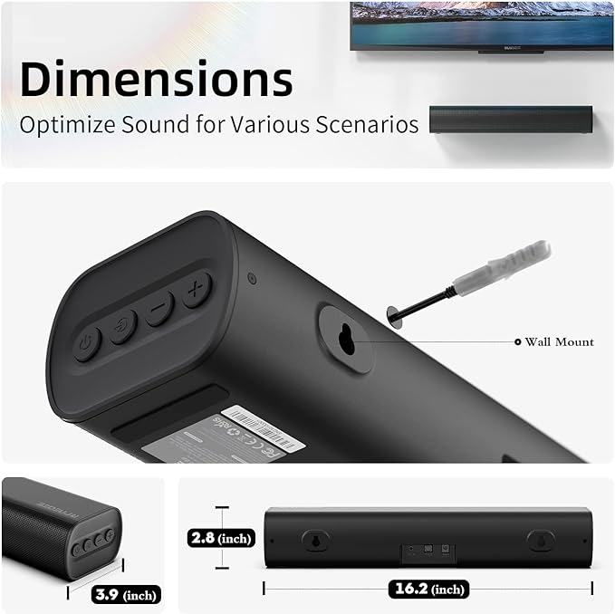 Sound Bars for TV 16-inch, Cinematic TV Sound Bar - Image 6