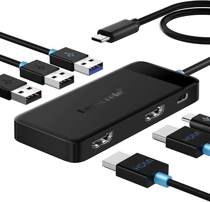 Lemorele Docking Station Dual Monitor, 6 in 1 USB C Hub Multiport Adapter w/2 by Lemorele
