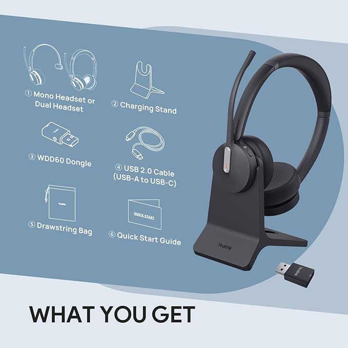 Yealink WH64 Hybrid Wireless Headset Dongle & Charging Stand, 492ft Range - Image 8
