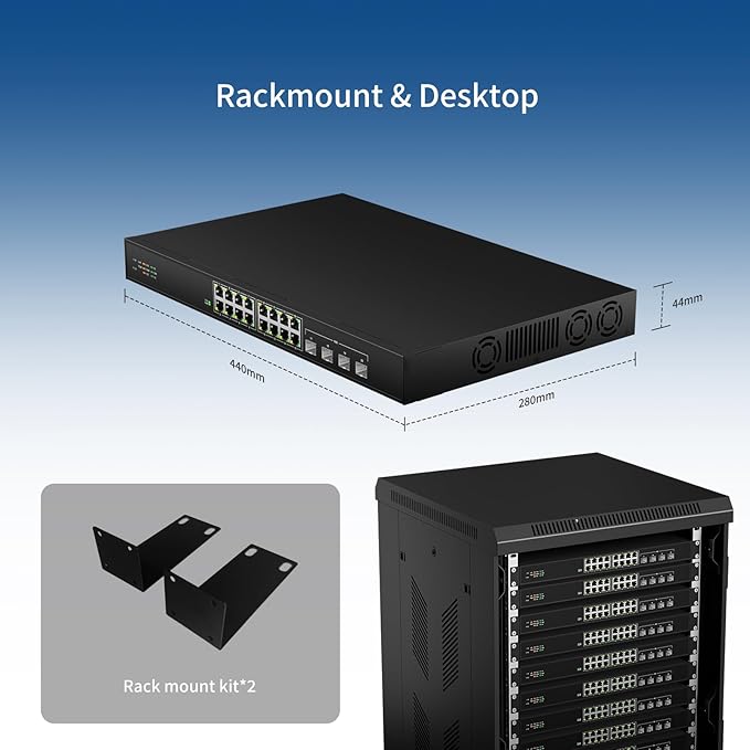 16 Port 2.5G Network Ethernet Switch, 16 x 2.5Gb RJ45 Ports, 4 x 10G SFP Slots - Image 5