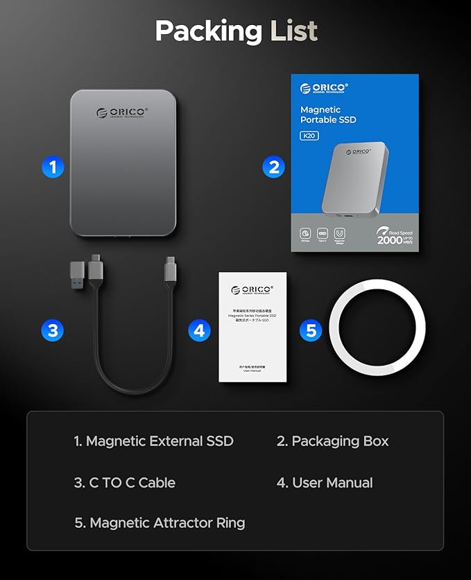 ORICO 2TB Magnetic Portable SSD, Metal Body, 4K 120 fps ProRes HDR Record and - Image 8