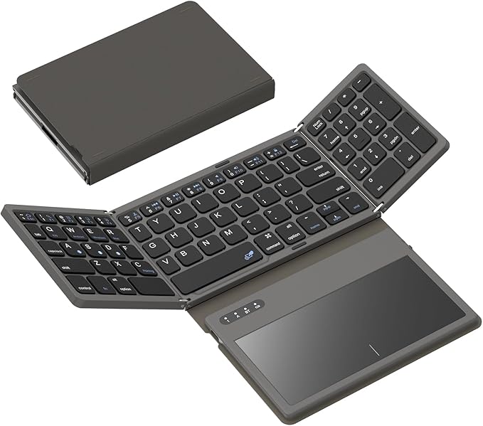Foldable Bluetooth Keyboard, Portable Full Size Folding Keyboard by GEODMAER