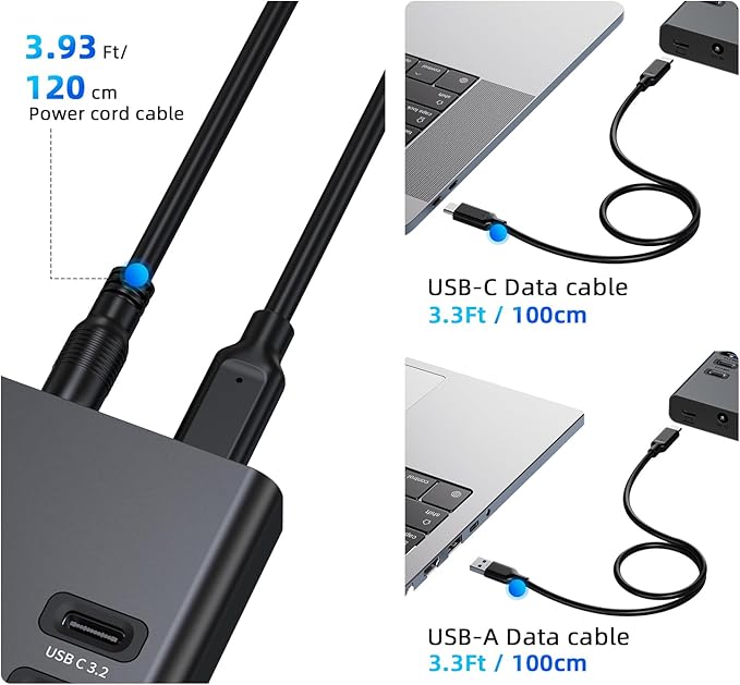 Powered USB Hub 10Gbps, 17 Ports 96W USB 3.2 Hub, 12V/8A Power Adapter - Image 7