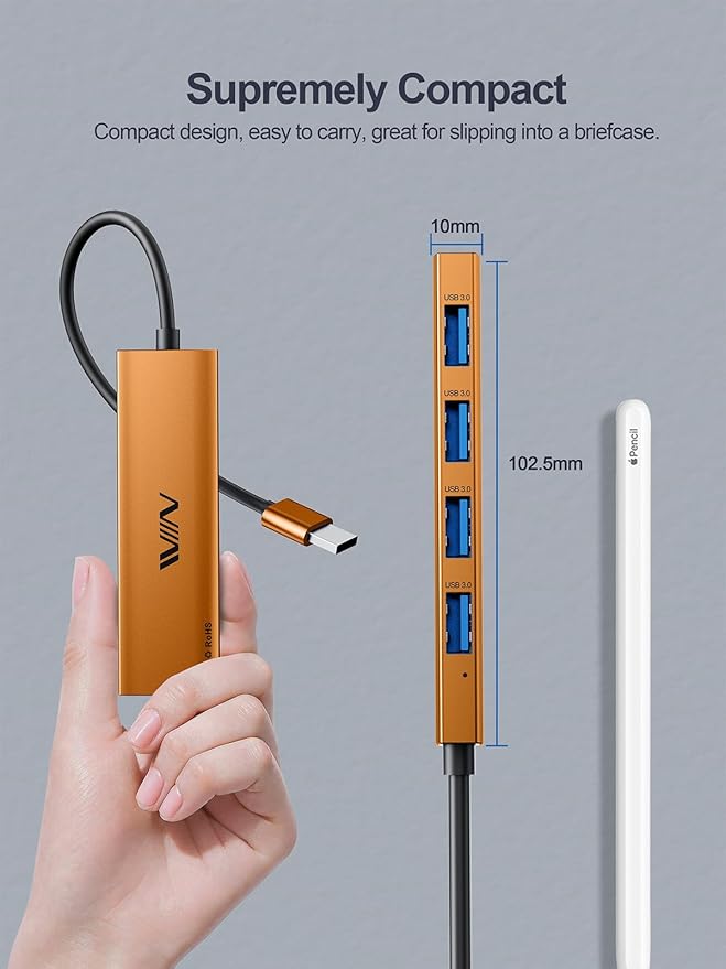 USB 3.0 Hub, 4 Port USB Splitter Extender Portable Adapter Multiport Data Hub - Image 4
