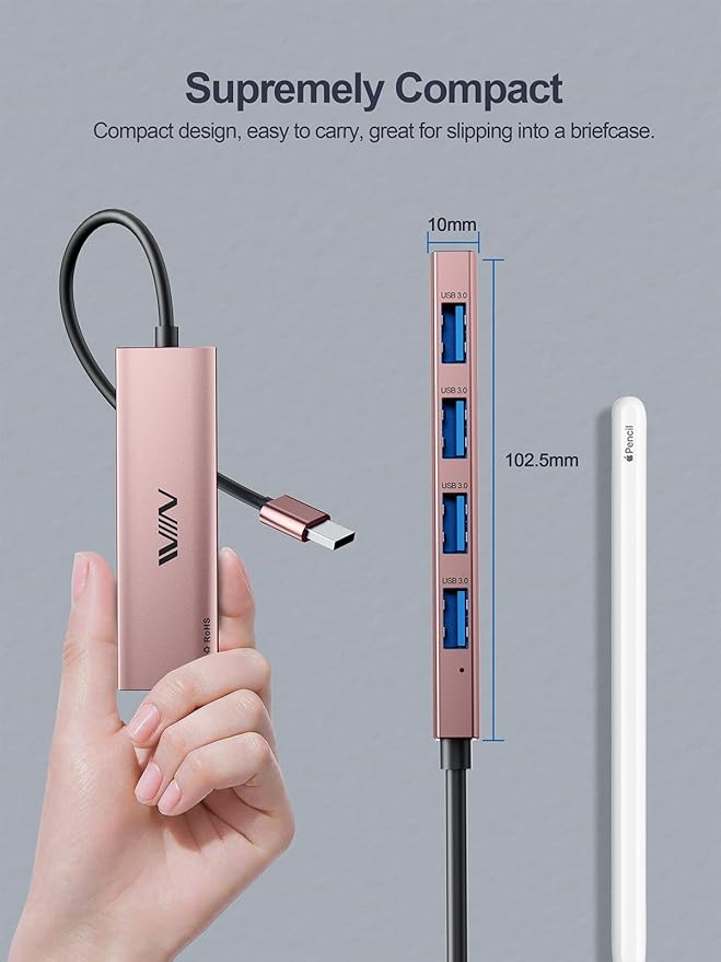 USB 3.0 Hub, 4 Port USB Splitter Extender Portable Adapter Multiport Data Hub - Image 4