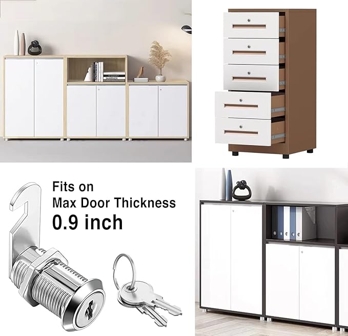 Cabinet Cam Locks Keyed Alike, 1-1/8'' Fits on7/8'' Max Door Thickness - Image 5