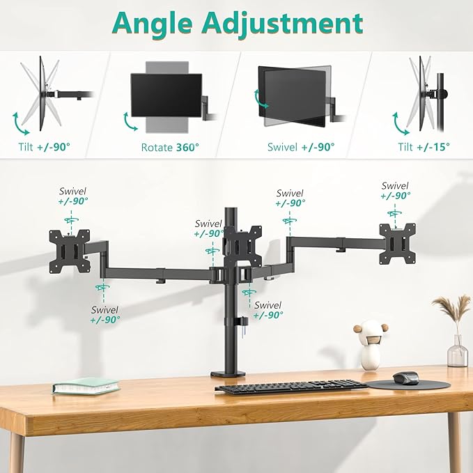 WALI Triple Monitor Mount, 3 Monitor Desk Mount - Image 4
