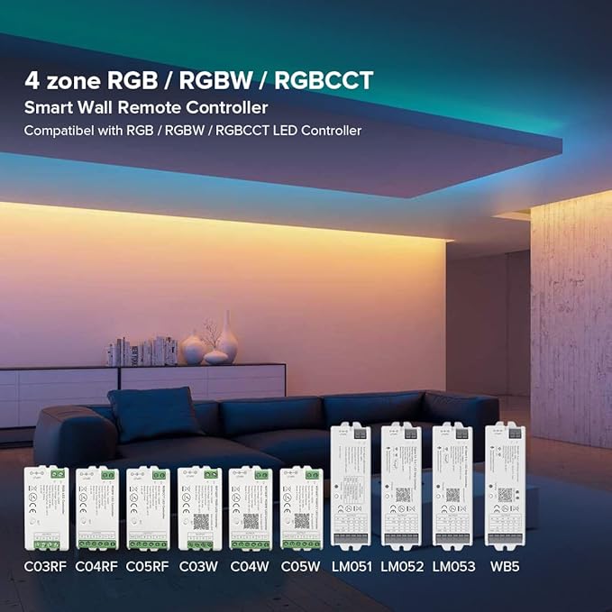 BTF-LIGHTING 4 Zones RGB RGBW RGBCCT Wireless 2.4G RF Wall Mounted Smart Panel - Image 3